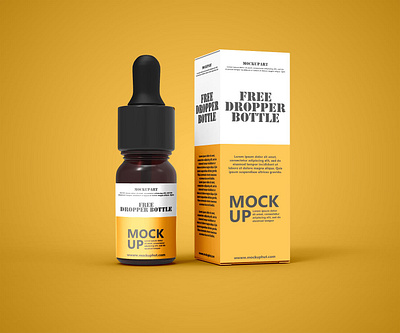 Free Dropper Bottle mockup PSD Mockuphut Exclusive box branding dropper bottle freebie glass photoshop psd mockup