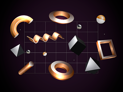 Shapes 3d 3d art color dark design illustration metal metalic orange shapes vector