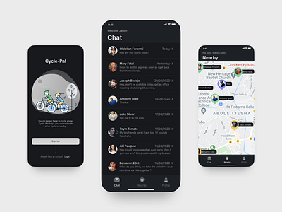 Cycle-Pal - Mobile App Design chat app design location app location tracker mobile app mobile app design social ui ux