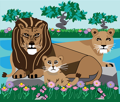 Lion and Lioness animals art artwork grass illustration lions vector art vector illustration