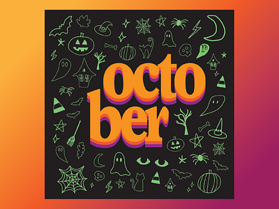 Halloween Doodles autumn black cat branding calendar creepy doodles dropshadow ghost halloween illustration line drawing moon october pumpkin retro spooky stars typogaphy