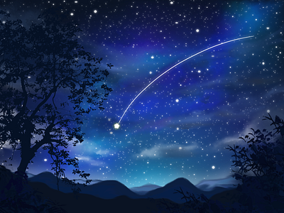 starry night affinity designer background design blue comet digital art digitalart environment design game art game design illustration night shooting star sky starry night starry sky stars