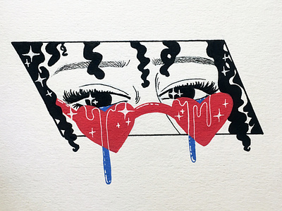 Heart Eyes acrylic paint bold close up colorful design drawing editorial art eyes fashion illustration graphic style hand drawn illustration ink limited color palette paint markers posca red and blue sunglasses traditional art traditional media