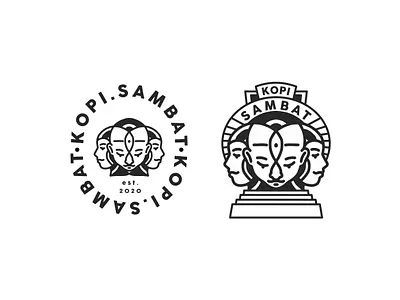 Kopi Sambat badge logo beach branding cafe café coffee coffee shop design illustration logo surface design tropic vintage badge vintage logo