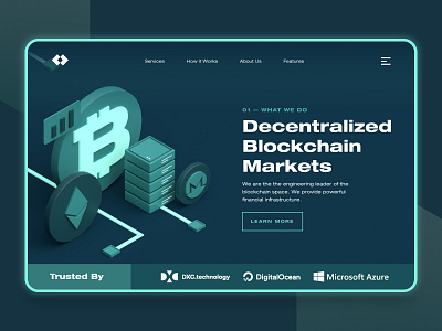 Blockchain Cryptocurrency Landing Page UI/UX 2 3d bitcoin blockchain business c4d coin crypto cryptocurrency dark ethereum finance fintech landing page market monero money startup ui ux web design