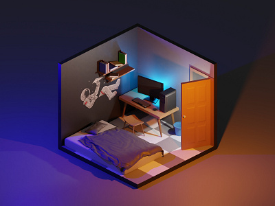 Little Room 3D 3d 3d animation 3d art 3d artist 3d polygon art blender blender3d cyberpunk design design art polygon polygon art room