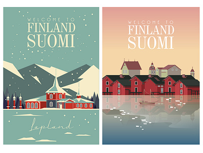 Travel posters about one of the most beautiful places in the wor banner cold finland frost lapland north northern poster snow suomi tourism tourist travel traveling vector vector art vector illustration vectorart winter