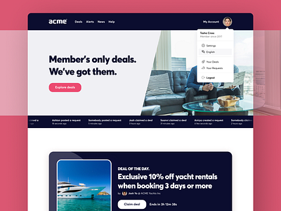 Member's Only Deals darkblue deals marketplace marketplaces navy blue pink ui ui design uidesign web webdesign website