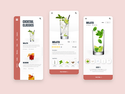 Cocktail Recipes | UX/UI adobe app branding branding and identity clean cocktail interactive logo ui ux web