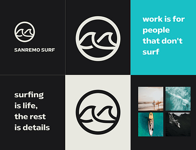 Sanremo Surf Concept black theme blue design logo surfing symbol wave windsurfing