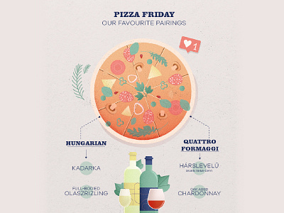 Pizza friday with wine - infographic art basil cheese design grapes illustration mushroom photoshop pizza pizza logo salami vector vino wine wine bottle