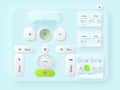 Air Con Controls With Schedules air con controls air con remote air conditioner air conditioner controls app design home control illustration ipad ipad home control neumorphism typography ui ui air con ux