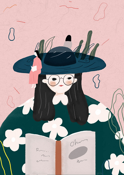 带绿草帽的姑娘 插画临摹