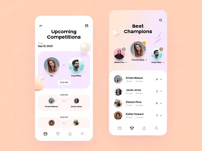 Ping-pong app 019 app champions competition dailyui gradient icon ios leaderboard list mobile pingpong shedule ui ux