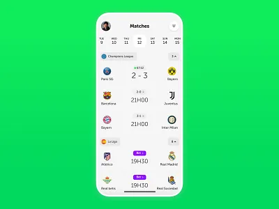 Matches page - Ranking app app app design calendar football list matches mobile product design ui ux