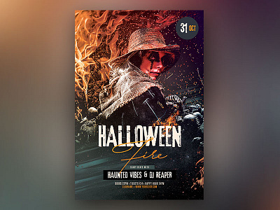 Halloween Fire Flyer creepy evil flyer flyer design flyer design template halloween halloween bash halloween flyer halloween party haunted haunting horror poster poster design terror witch zombie