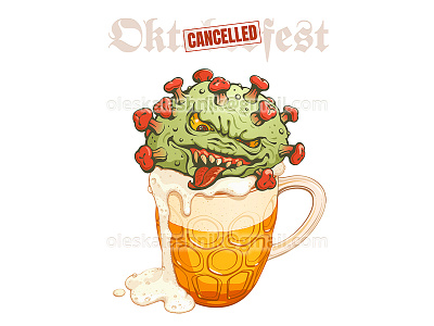 Oktoberfest cancelled. Hand drawn vector sticker beer canceled cancelled caricature cartoon character corona coronavirus emoji glass hand drawn illustration lockdown monster mug oktoberfest pandemic sticker vector virus