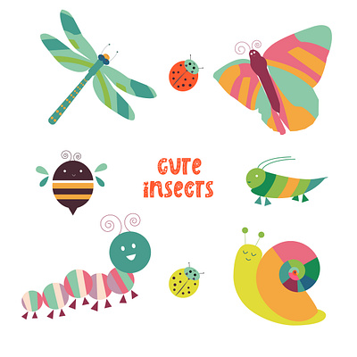 Cute insects adobe illustrator design flat icons icons pack iconset illustration logo minimal vector