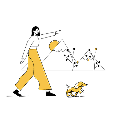 Redirecting Illustration character design design doggy flat design illustration onboarding ui outline redirecting ui ux vector webdesign woman