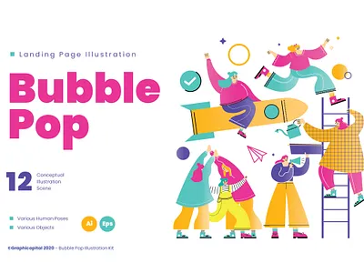 Bubble Pop Illustration Landing Page bubblegum bubblepop candy character characterdesign design flatdesign illustration illustrations landing landingpage landingpagedesign landingpages page pop template uidesign vector vectorillustration website