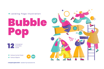 Bubble Pop Illustration Landing Page bubblegum bubblepop candy character characterdesign design flatdesign illustration illustrations landing landingpage landingpagedesign landingpages page pop template uidesign vector vectorillustration website