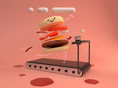 Burger 3d cute illustration kawaii monsters octanerender