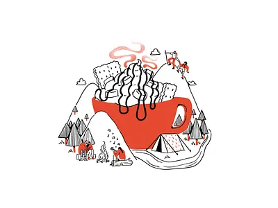 S'mores Hot Chocolate Adventure 2d branding branding illustration camping character design clean coffee face flat flat art flat illustration graphic hiking minimal minimal illustration nature vector vector art web illustration