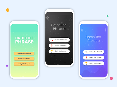 CatchPhrase UI UX app brain games catchphrase design game design games mobile ui puzzle game ui quiz games ui ux vector