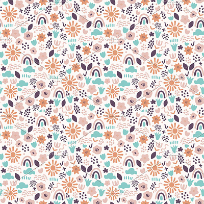 Contemporary contemporary decorative ditsy floral kiddy modern pattern seamless simple sun surface design texture