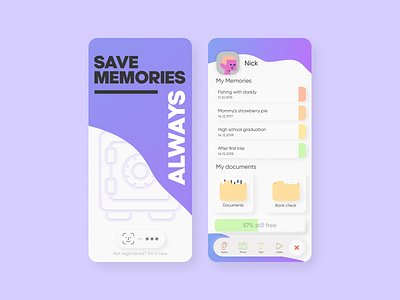 Memories Safe - All in 1 App colorful design interface minimal mobile safebox shelter ui white