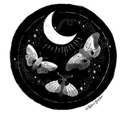 Inky Fall 18' - Tranquil digital digital art digital illustration fall illustration ink moon moth robin sheldon spooky