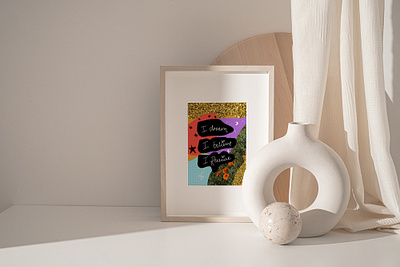 I Dream, I Believe I Receive abstract art branding design feminist illustration minimal quote art typography
