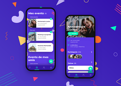 Event app design proposal app app design calendar event friends meeting organisation party purple ui design