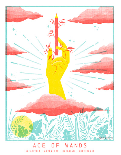 Ace of Wands ace of wands illustration illustrator riso risograph robin sheldon tarot