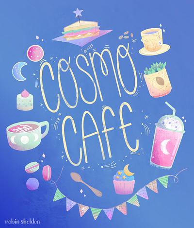 Cosmo Cafe art cafe coffee cosmos food handlettering illustration robin sheldon space stars type