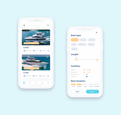 Yacht Rental App app design iphone iphone11 minimal product design travel ui ui ux ux web
