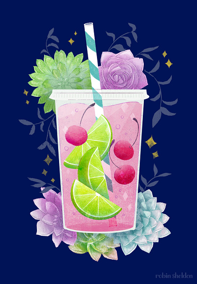 Summer Drink cute digital drink illustration robin sheldon succulent succulents summer