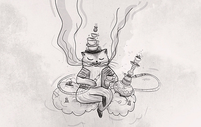 Hoocat cat character fairytale hellodribble illustration smoke tale