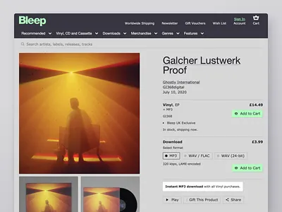 Bleep product page ecommerce music shop vinyl