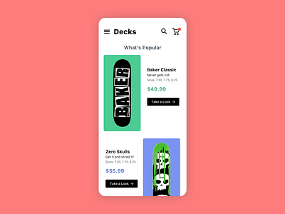 Skateboard Decks Product List deck ecommerce mobile product skateboard skateboarding sketch ui ux website