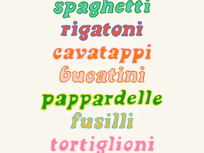 pasta pasta pasta colorful creative design design food handlettering illustration lettering pasta procreate rainbow type typography