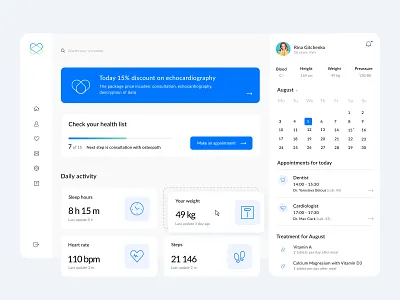 Medical App app appointment button calendar dashboard health app health care logo medecine minimalism profile progress schedule side menu treatment ui ui ux ui cards ui elements ui ux