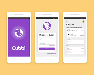 Cubbi Mobile App UI app cubbi design household housemates mobile productivity task manager ui user friendly