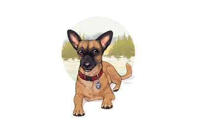 Zoey portrait all dogs go to heaven animal art animal illustration animals cute animal digital art digital painting dog dog illustration lake memorial art pet memorial pet portrait photoshop art pine trees puppy rainbow bridge terrier