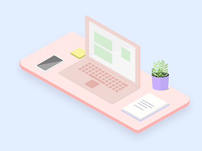 Isometric Workspace flat illustration flat illustrations isometric isometric design isometric illustration pink design