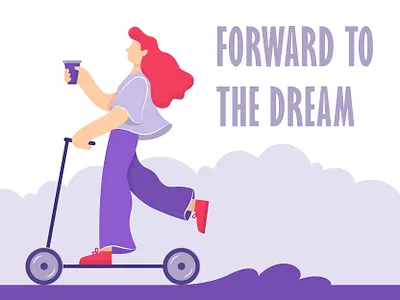 Illustration for coffee shop branding character character design coffee cup coffee shop design dream flat flat illustration illustration illustrator ride scooter vector web