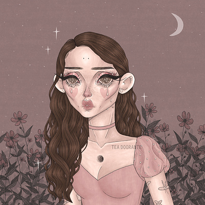 Bittersweet creepy cute cute dark surrealism digital 2d digital illustration editorial fashion fashion floral flower illustration kawaii macabre makeup pastel pink portrait portrait art stylized surreal tea doorante