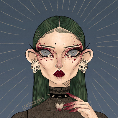 Bloodthirst blood dark digital 2d digital illustration editorial fashion fashion goth grunge illustration macabre makeup portrait portrait art skull stylized tea doorante