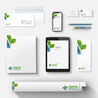 Green Medical Marketing Mokup 1024X1024 branding business card icon logo tri fold brochure