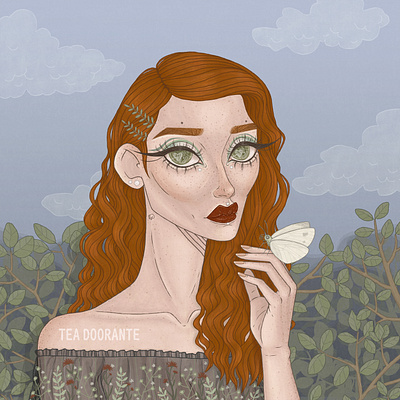 Wallflower digital 2d digital illustration editorial fashion fashion freckles illustration makeup moth nature plants portrait portrait art stylized tea doorante